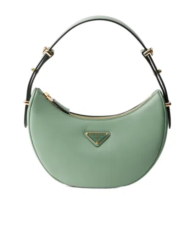 Prada Arqué Leather Shoulder Bag In Green
