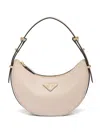 Prada Enamel Triangle Logo Leather Shoulder Bag In Neutrals