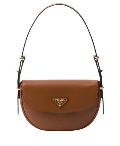 PRADA ARQUE LEATHER SHOULDER BAG WITH FLAP