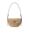 Prada Arqué Leather Shoulder Bag With Flap In Sand-colored
