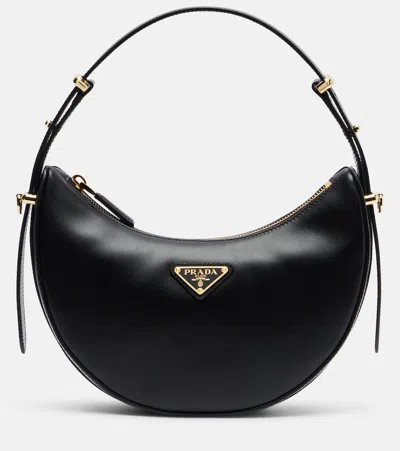 Prada Mini Arqué Leather Shoulder Bag In White