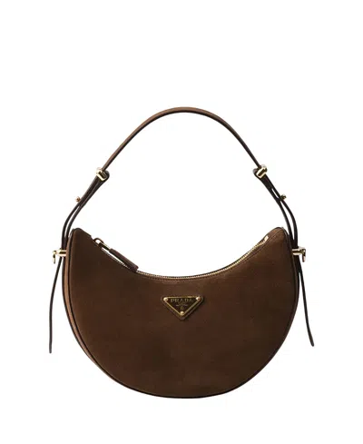 Prada Arque Mini Suede Shoulder Bag In Brown