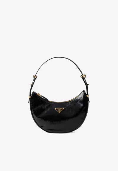 Prada Half Moon Patent Leather Shoulder Bag In Black