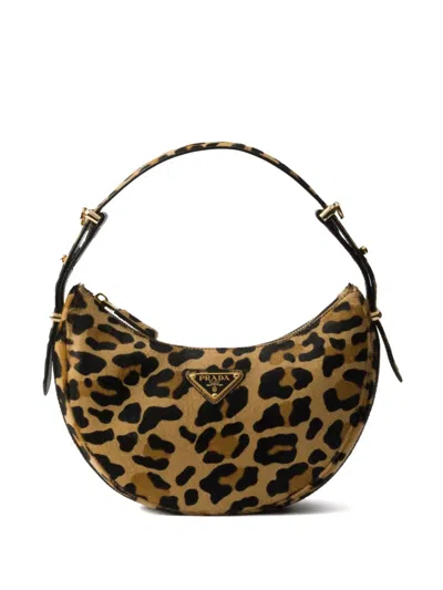 Prada Arqué Printed Leather Shoulder Bag In Brown