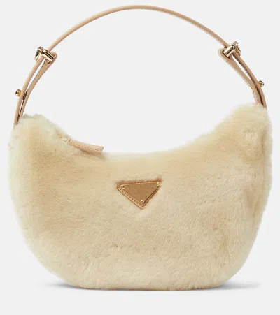 Prada Arqué Shearling Shoulder Bag In White