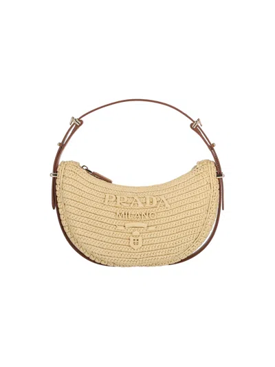 Prada Arqué Woven Shoulder Bag In Beige