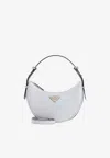 Prada Light Grey Leather  Arque Bag Women In Gray