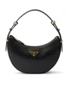 Prada Zip Calf Leather Shoulder Bag In Black