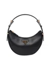 Prada Zip Calf Leather Shoulder Bag In Black