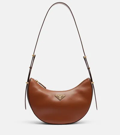 Prada Arqué Small Leather Shoulder Bag In Brown