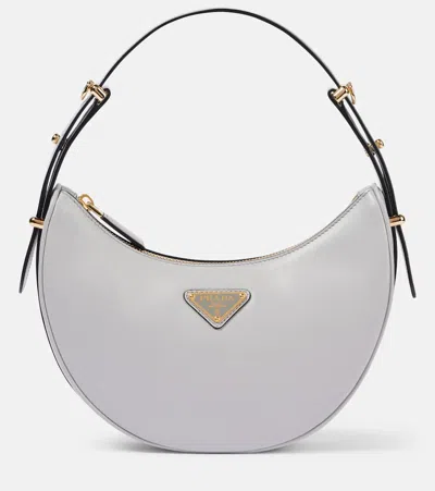 Prada Arqué Moon Leather Shoulder Bag In White