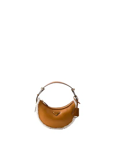 Prada Arque Small Shearling Shoulder Bag In Brown
