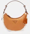 Prada Small Shearling Shoulder Bag In Beige