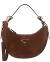 Prada Arque Zip Suede Shoulder Bag In Brown