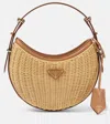 Prada Arqué Woven Leather-trimmed Shoulder Bag In Beige