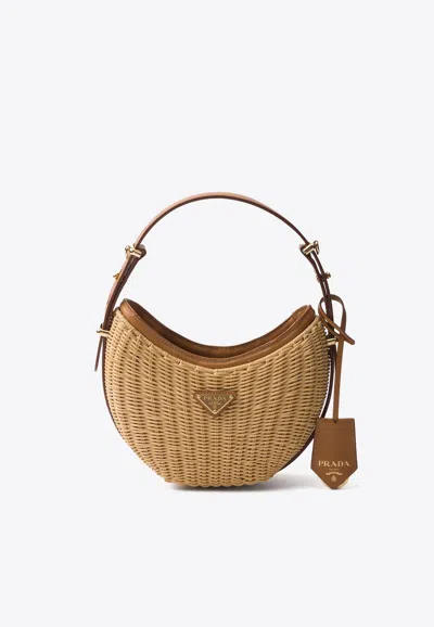 Prada Wicker And Leather Arque Bag In Natural
