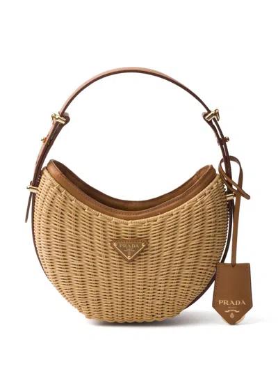 Prada Arqué Woven And Leather Shoulder Bag In Neutral