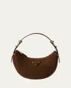 Prada Arque Zip Suede Shoulder Bag