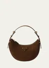 Prada Arque Zip Suede Shoulder Bag In F0324 Cacao