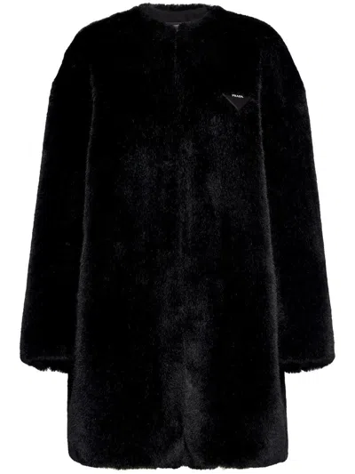Prada Aspen Faux-fur Coat In Black