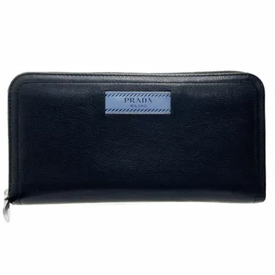Pre-owned Prada Astrale Black Nero Leather Long Wallet (bi-fold) () In Astrale, Black, Nero