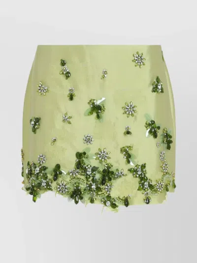 PRADA ASYMMETRIC EMBROIDERED MINI SKIRT WITH BEADED EMBELLISHMENT