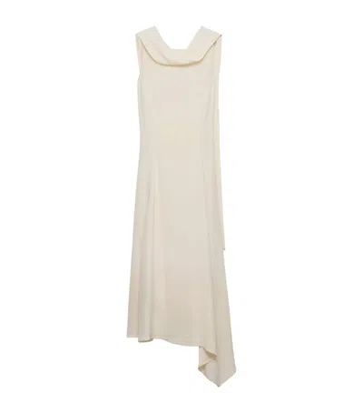 Prada Neck-scarf Backless Cady Crepe Midi Dress In Neutral