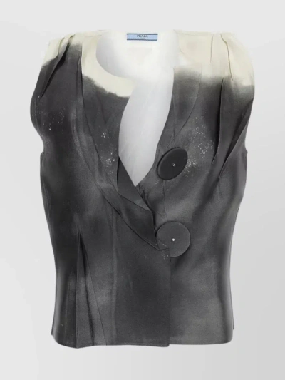 Prada Asymmetrical Creased Satin Blouse In Black