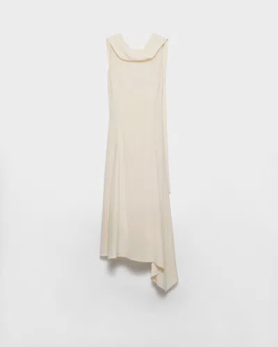 Prada Neck-scarf Backless Cady Crepe Midi Dress In Neutral