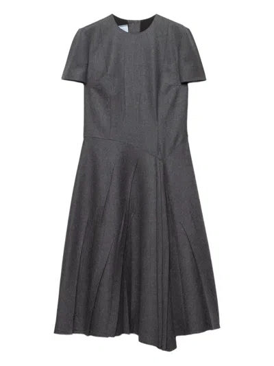 Prada Asymmetrical Short-sleeve Midi Dress In Gray