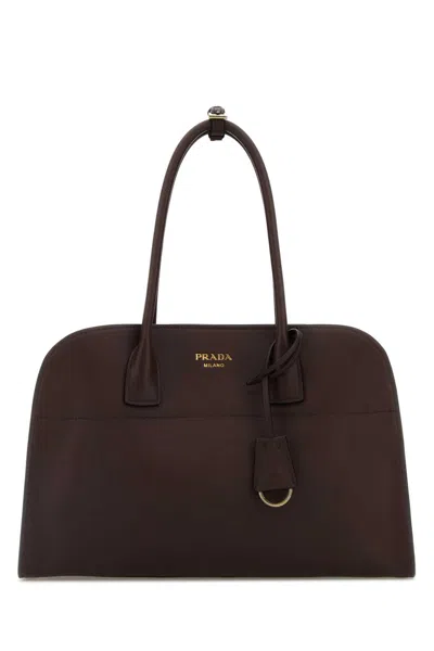 PRADA AUBERGINE LEATHER MEDIUM SHOPPING BAG