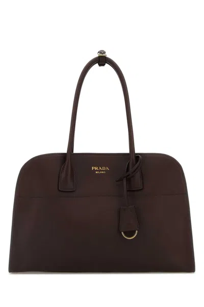 Prada Aubergine Leather Medium Shopping Bag In Brown