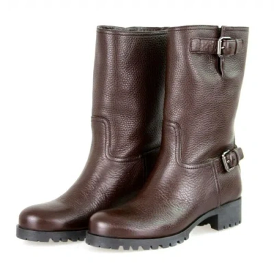 Pre-owned Prada Auth Luxury  Half-boot Shoes 3u5785 Brown Leather