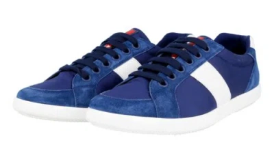 Pre-owned Prada Auth Luxury  Sneakers Shoes 4e2845 Blue Leather + Nxyon
