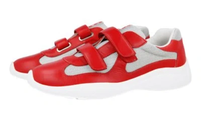 Pre-owned Prada Auth  Americas Cup Sneakers Shoes 4o3305 Red Leather