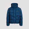 Prada Blue Re-nylon Logo Down Jacket In Blue