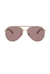 Prada 0pr B57s Steel Aviator Sunglasses In Purple