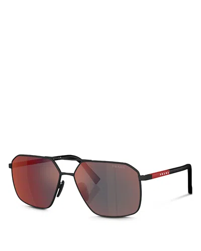 Prada Aviator Sunglasses, 60mm In Rubber Black