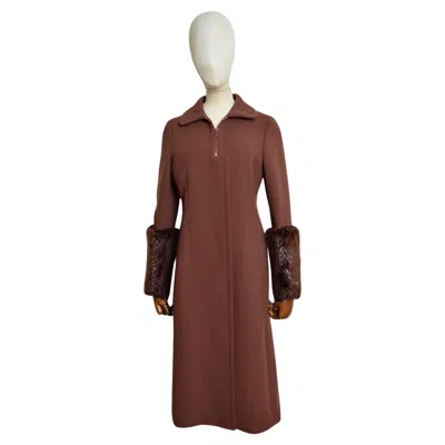 Pre-owned Prada A/w 2001  Chocolate Brown Long Wool Coat With Beaver Fur Cuffs
