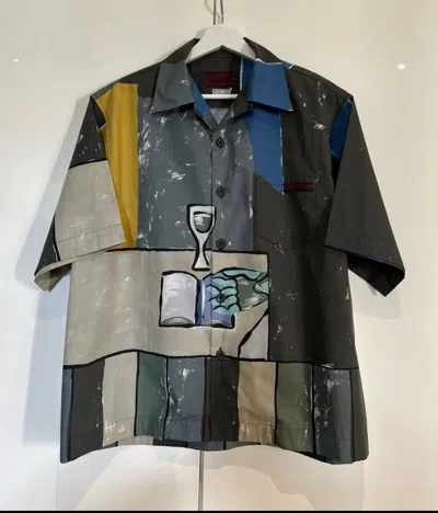 Pre-owned Prada Aw17 - Wine Bottle Button Up Shirt - Size L In Black