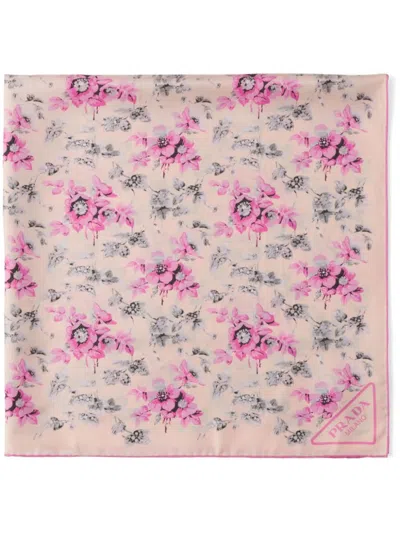 PRADA AZALEA-PRINT SILK SCARF