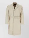 Prada Back Slit Cotton Blend Overcoat In Beige