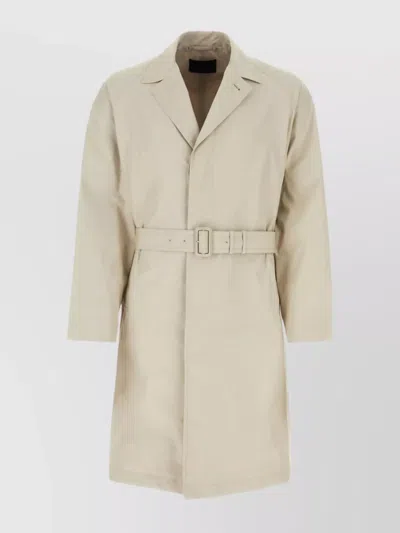 Prada Back Slit Cotton Blend Overcoat In Beige
