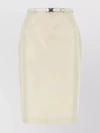 Prada Logo-buckle Straight Faille Skirt In Beige
