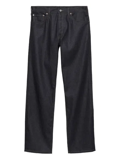Prada Raw Denim Jeans With Leather Strap In Black