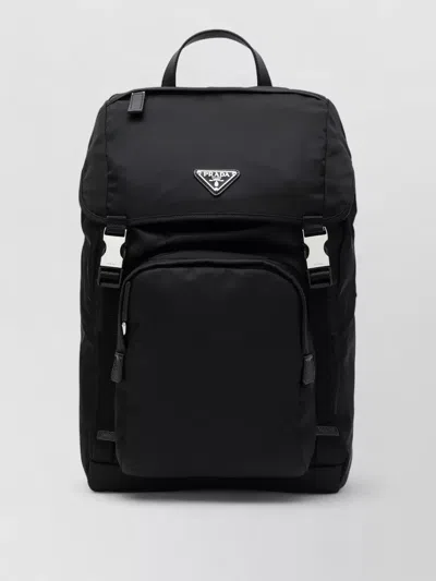Prada Backpack Adjustable Straps Front Pocket Handle In Black