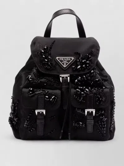 Prada Backpack Bead Embellishment Chain-link Shoulder Strap In Black