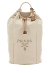 Prada Canvas Backpack 30 X 50 X 20 Cm With Silver Metal Finishing In Beige