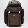 Prada Triangle Logo Re-nylon And Leather Backpack In Brown