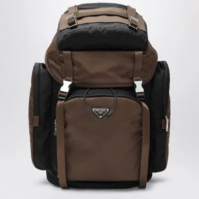 PRADA PRADA BACKPACK IN RENYLON AND LEATHER BLACK / BURNT